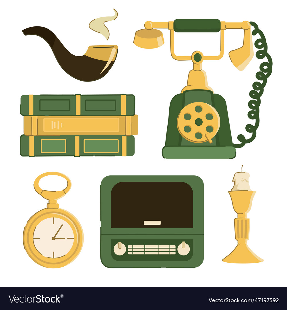 Antiques objects set vector image Antiques objects set