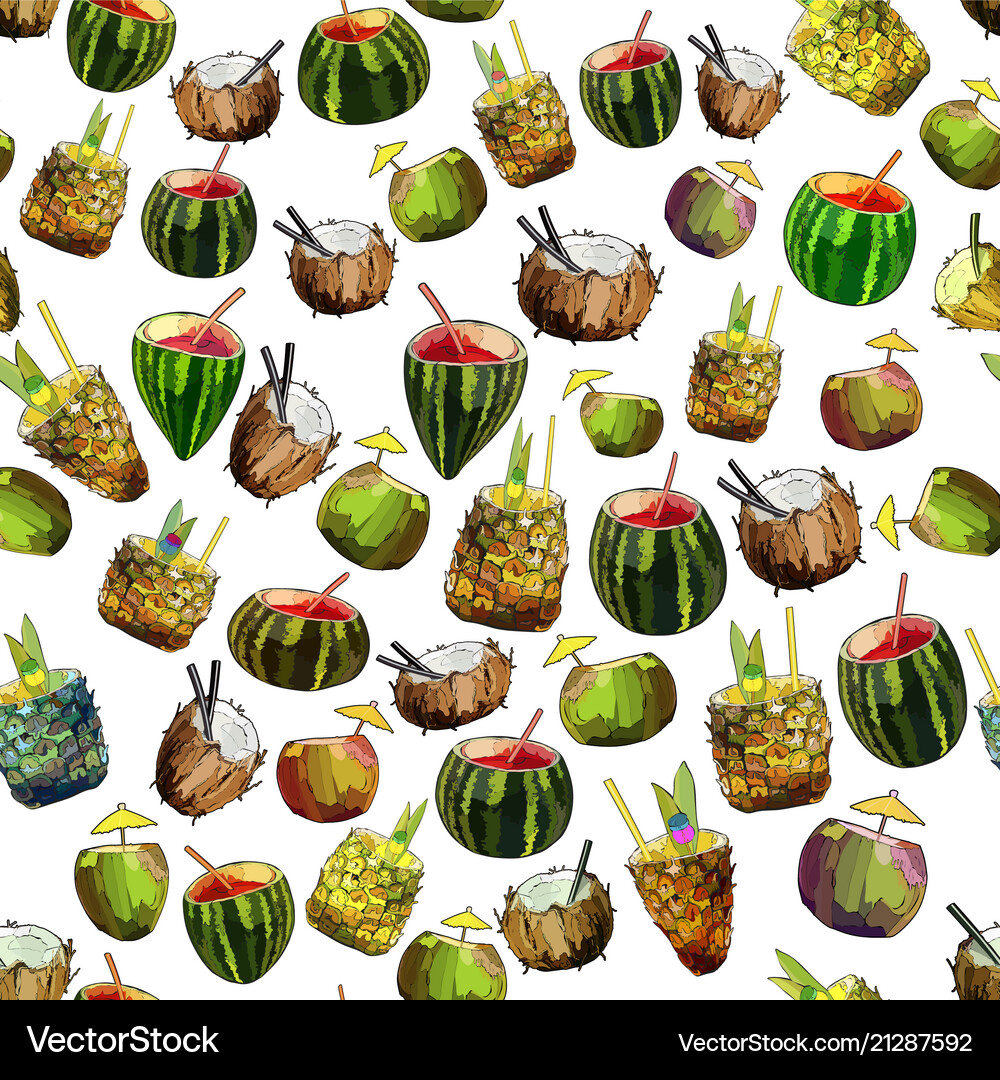 Beach cocktails in coconut pineapple Royalty Free Vector