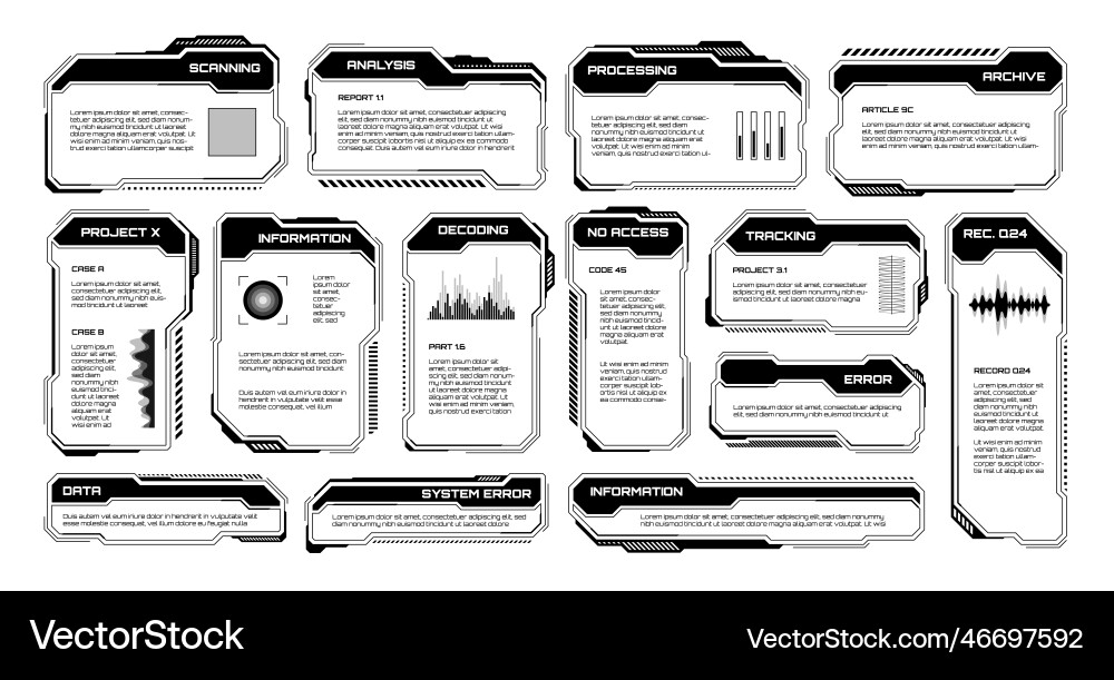 Black futuristic hud ui elements sci-fi user Vector Image
