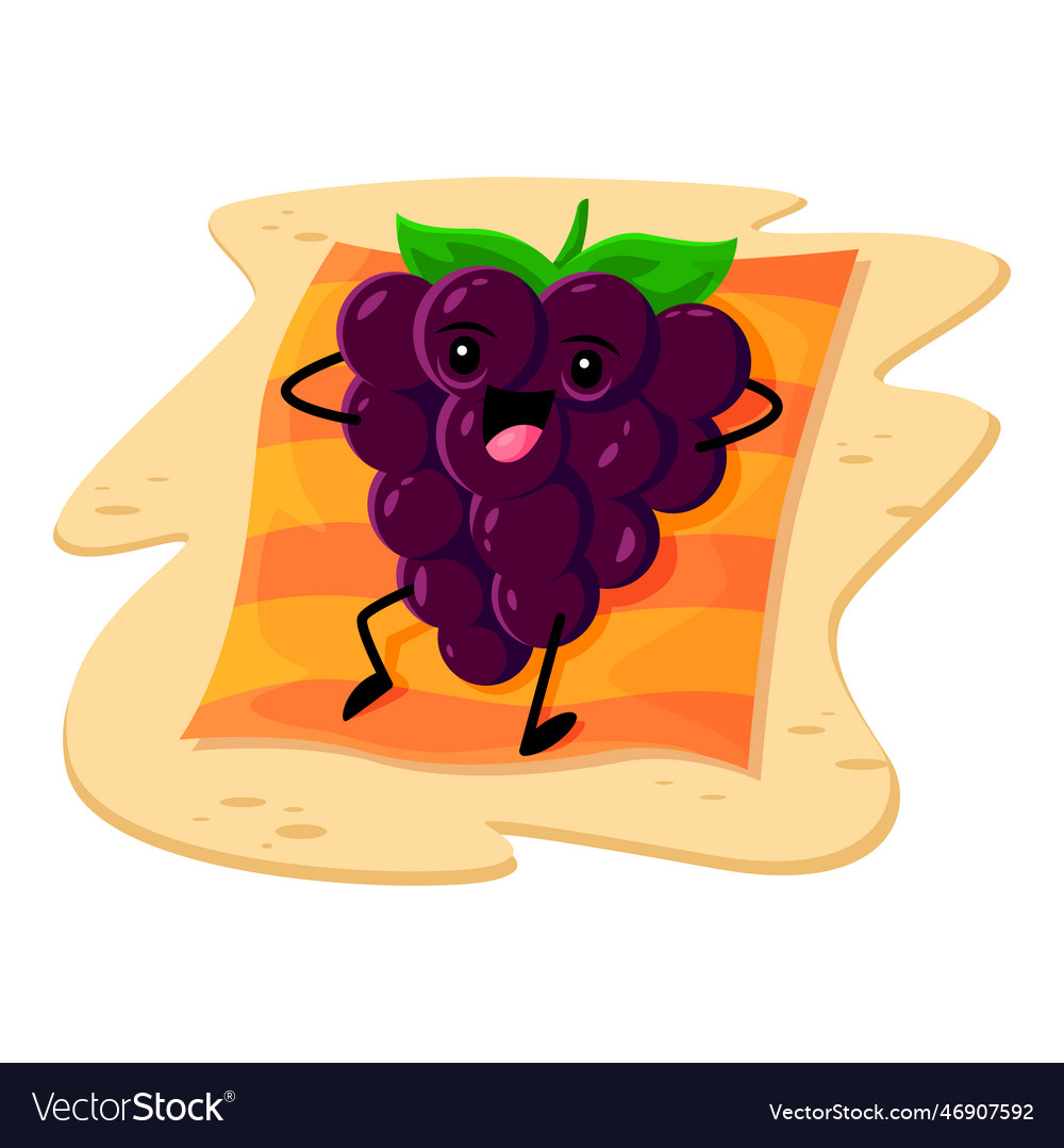 Cartoon blackberry berry character tanning on mat
