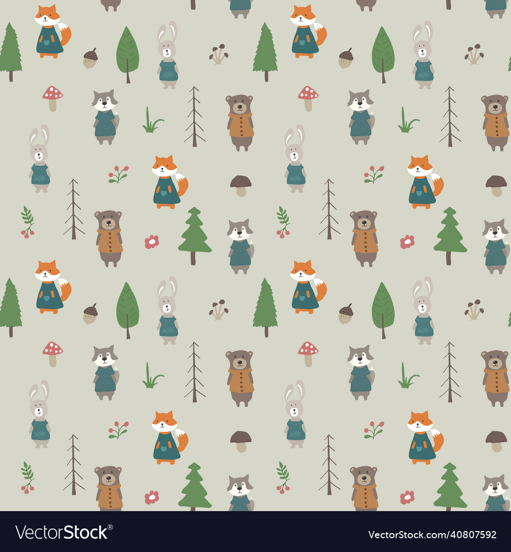 Cute animals seamless pattern cartoon