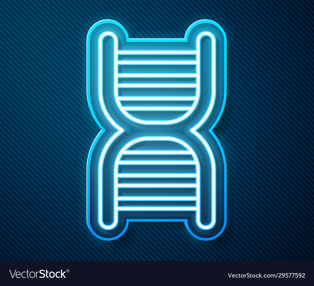 Glowing neon line dna symbol icon isolated on blue