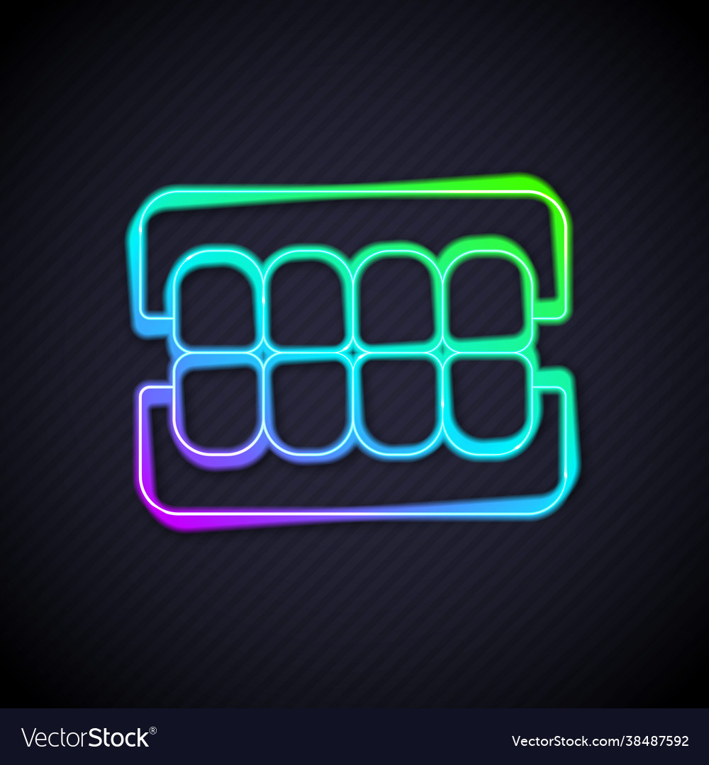 Glowing neon line false jaw icon isolated on black