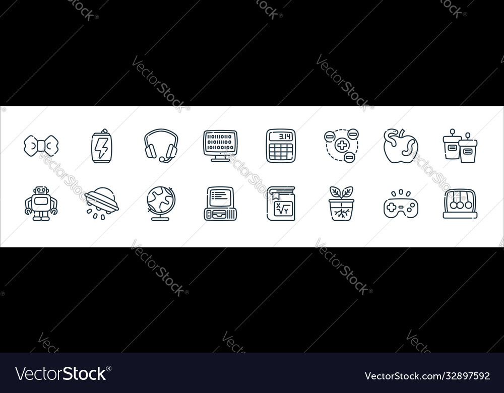 Nerd line icons linear set quality vector image Nerd line icons linear set quality