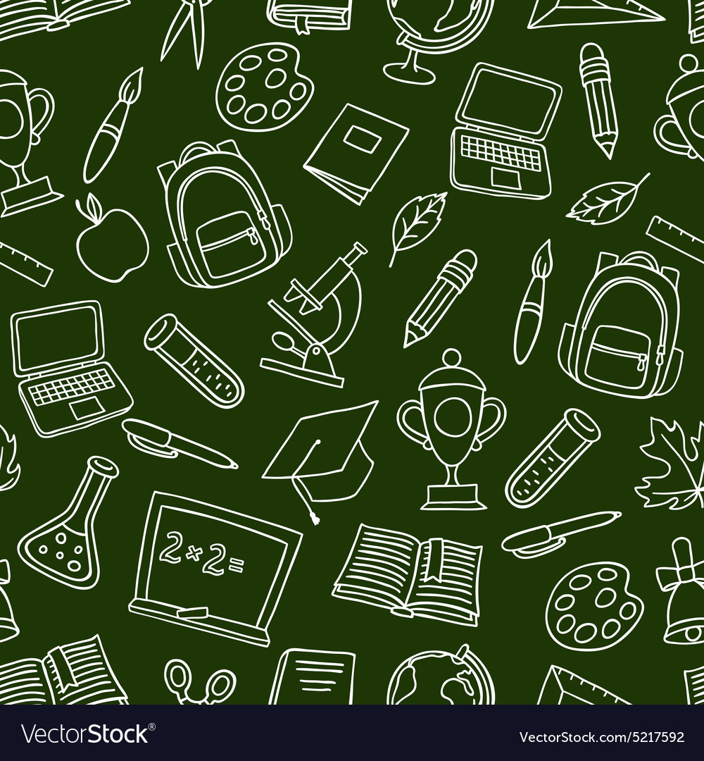School seamless pattern with hand drawn icons