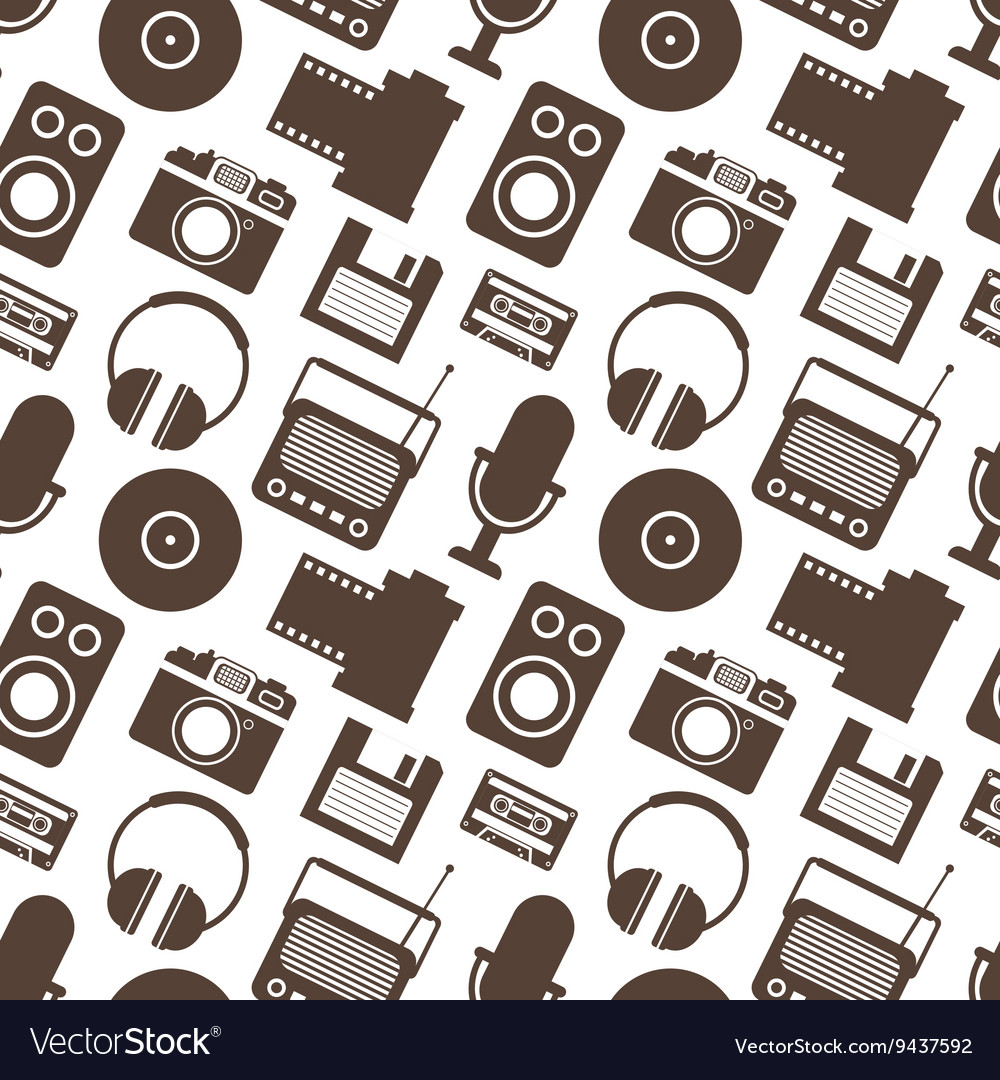 Seamless pattern with retro media technology