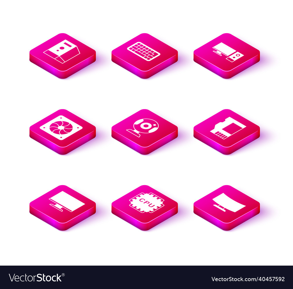 Set computer monitor screen processor with cpu vector image Set computer monitor screen processor with cpu