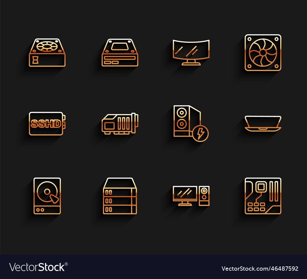 Set line hard disk drive hdd server data web vector image Set line hard disk drive hdd server data web