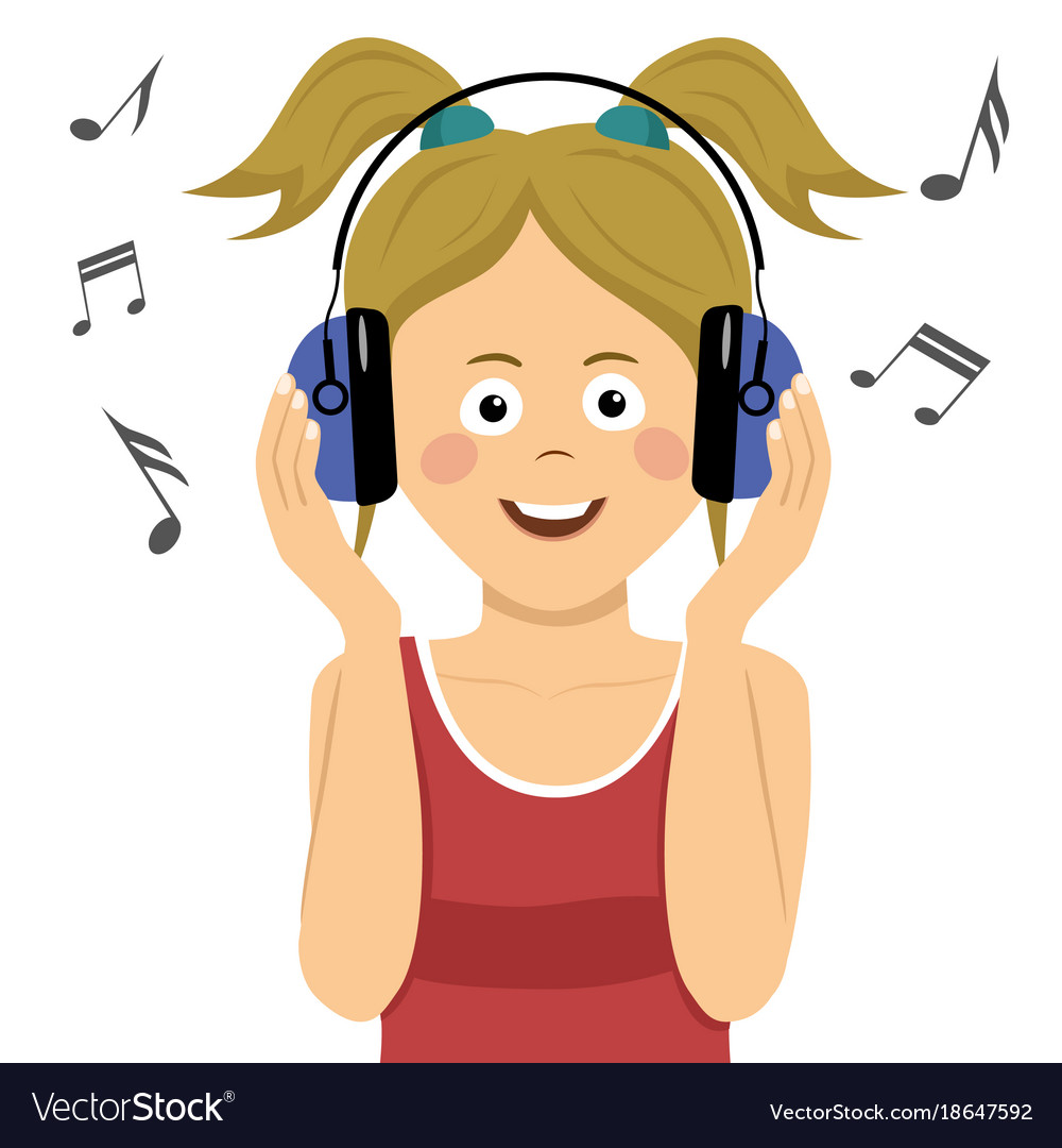 Teenager girl listening to music in headphones Vector Image