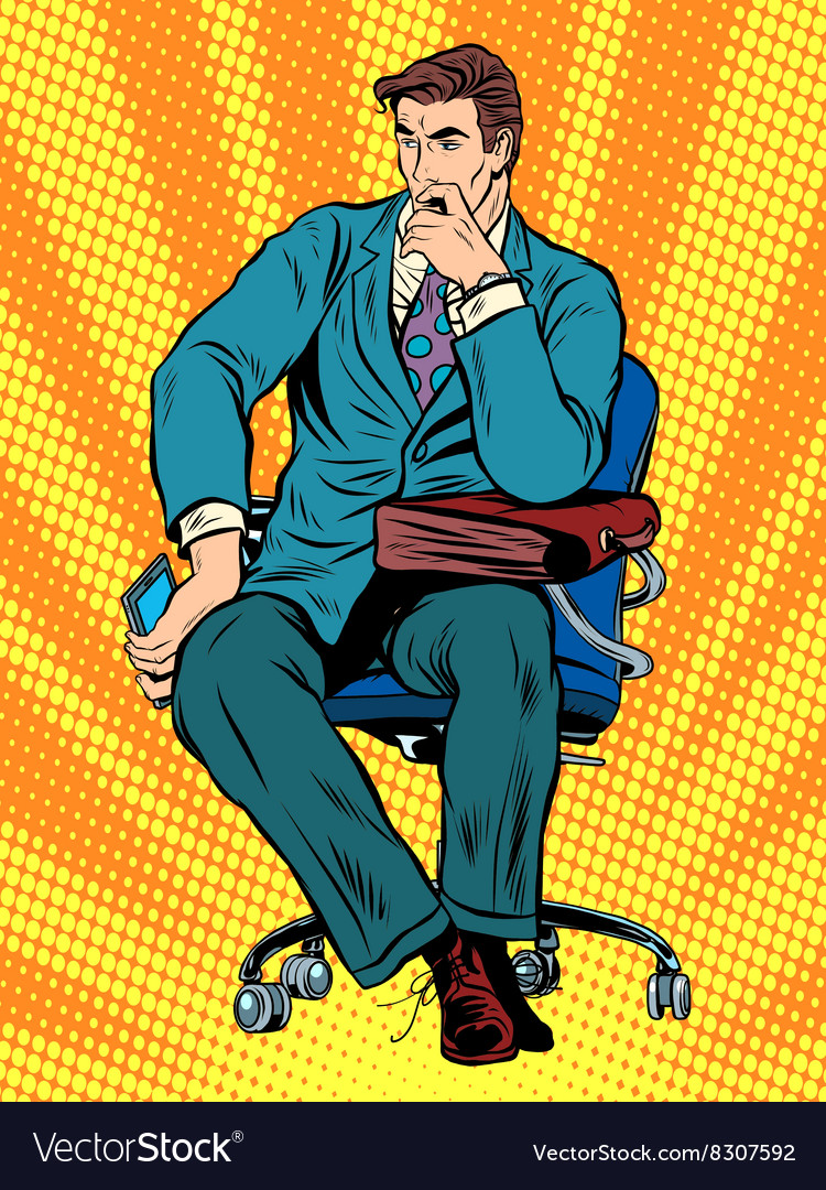 Thoughtful businessman sitting in chair Royalty Free Vector