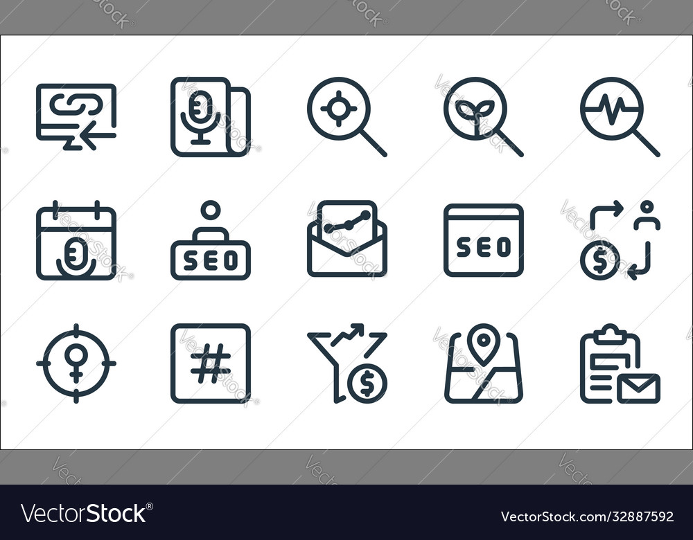 Web apps seo line icons linear set quality vector image Web apps seo line icons linear set quality