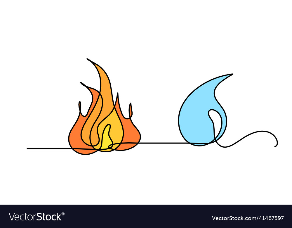 Abstract color fire with drop as line drawing