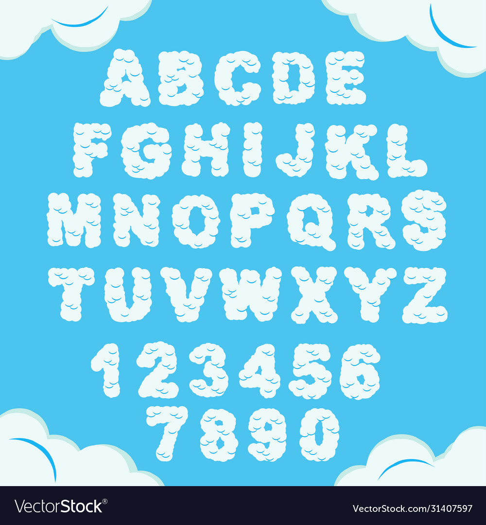 Cloud font sky alphabet cloudy chubletters Vector Image