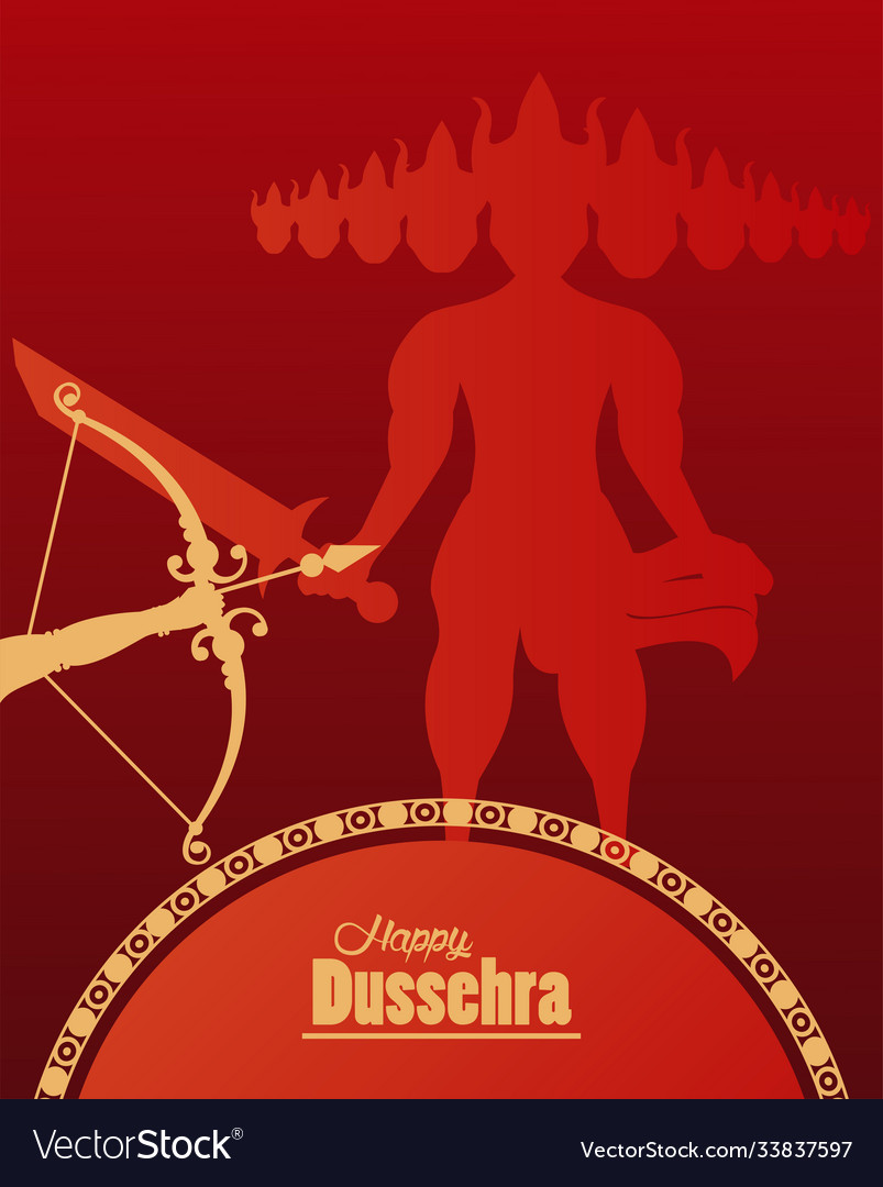 Happy dussehra celebration card with ravana shadow