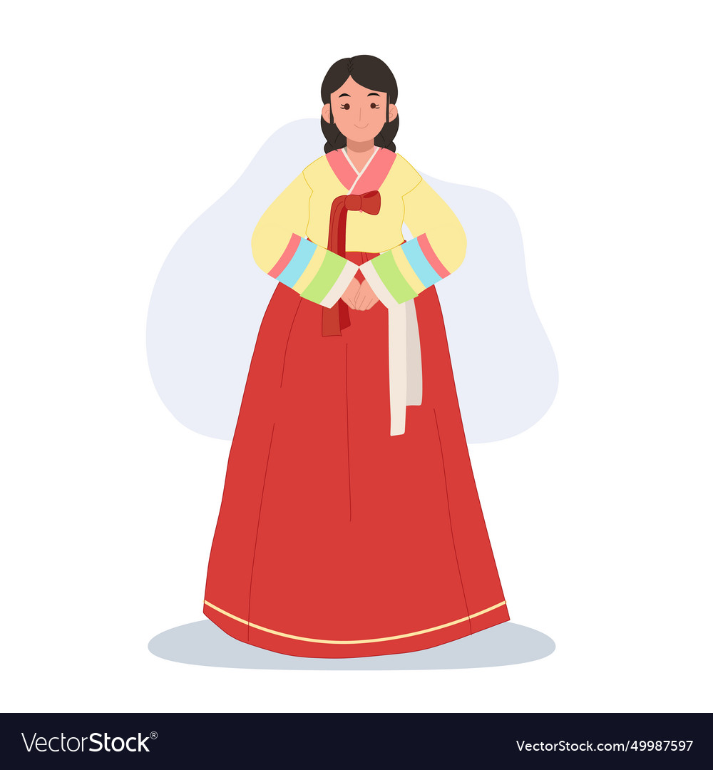 Happy woman wearing korean traditional dress Vector Image