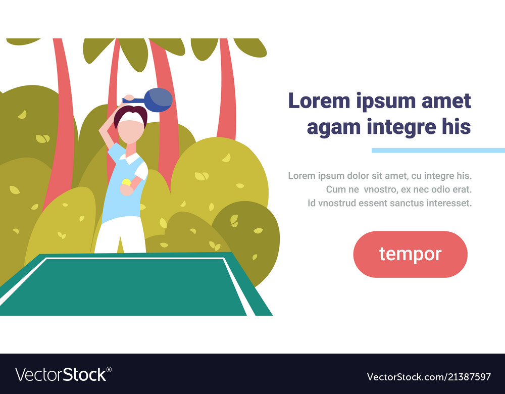 Man ping pong player hold racket palm landscape vector image Man ping pong player hold racket palm landscape