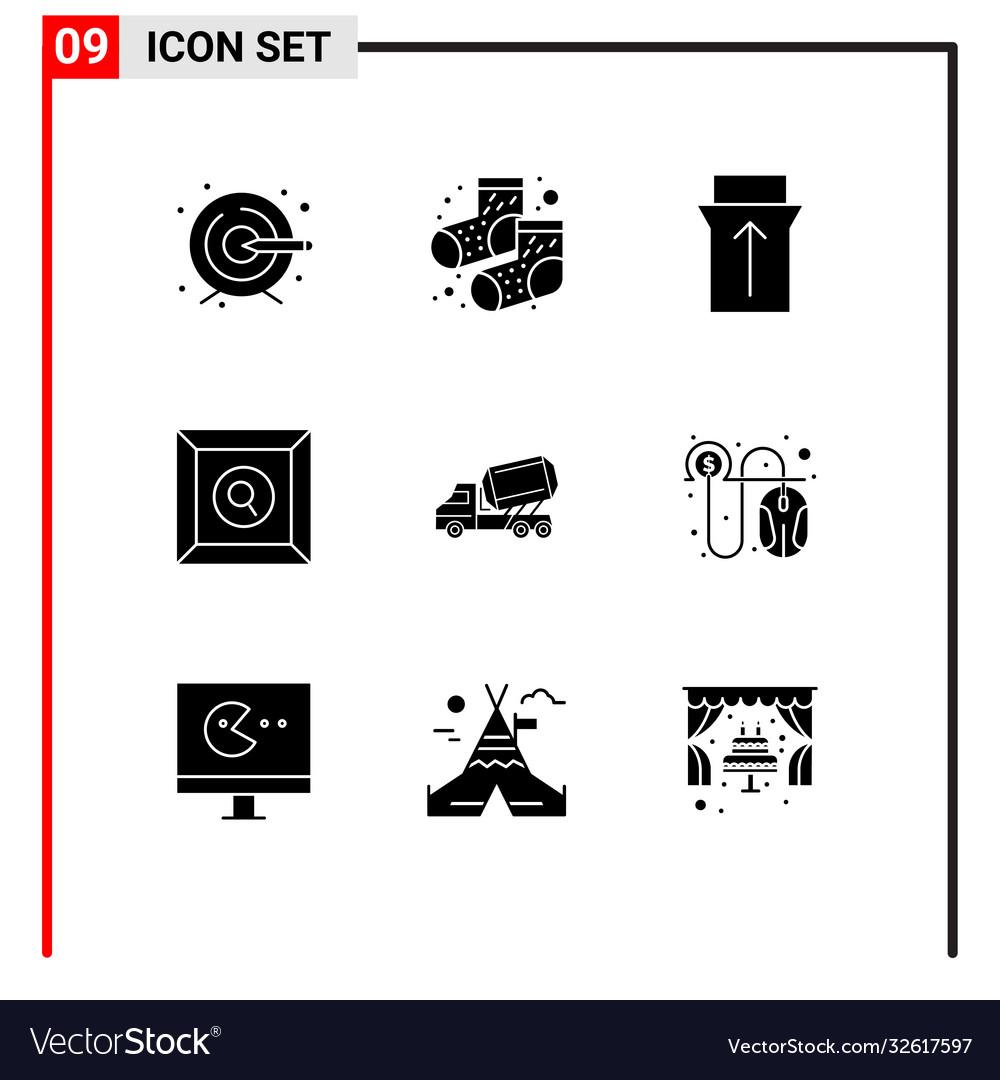 Modern set 9 solid glyphs pictograph click