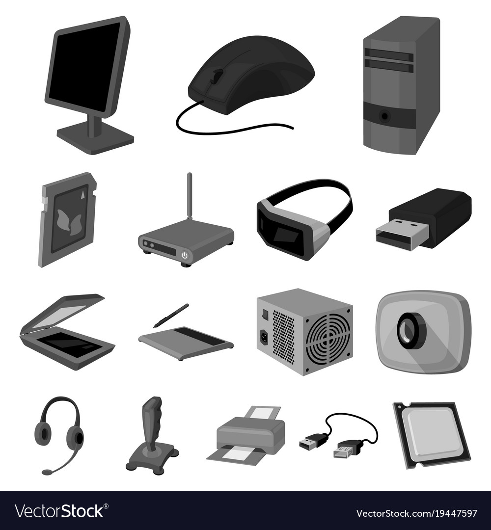 Personal computer monochrome icons in set