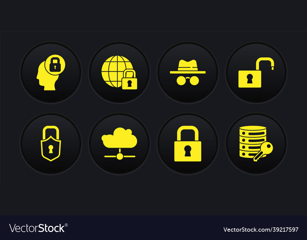 Set lock open padlock network cloud connection vector image Set lock open padlock network cloud connection