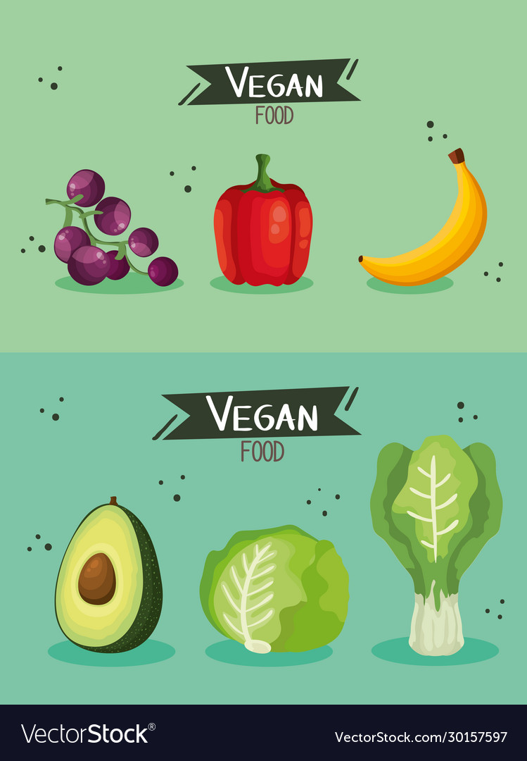 Set vegan food poster with vegetables