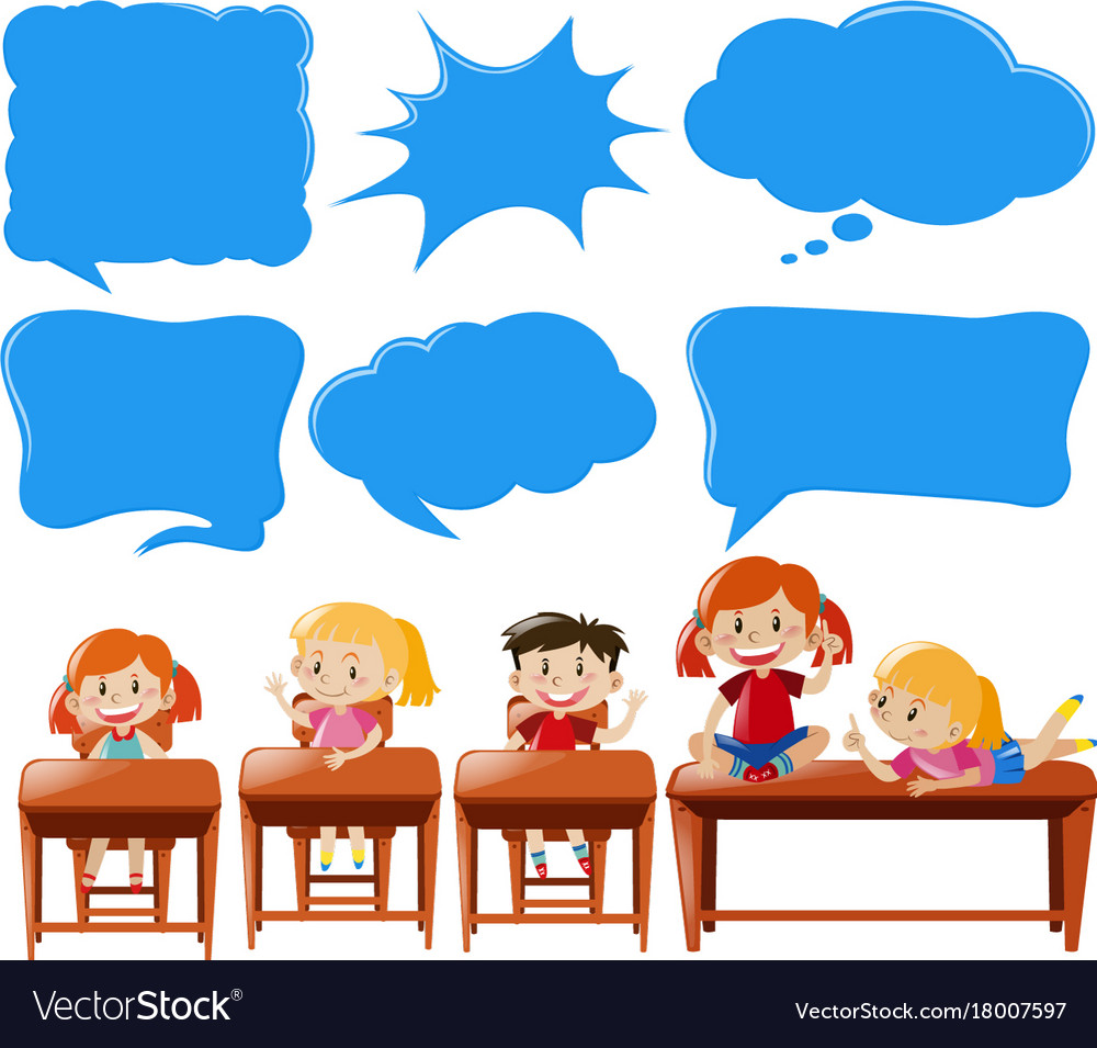 Speech bubble template with kids in classroom Vector Image