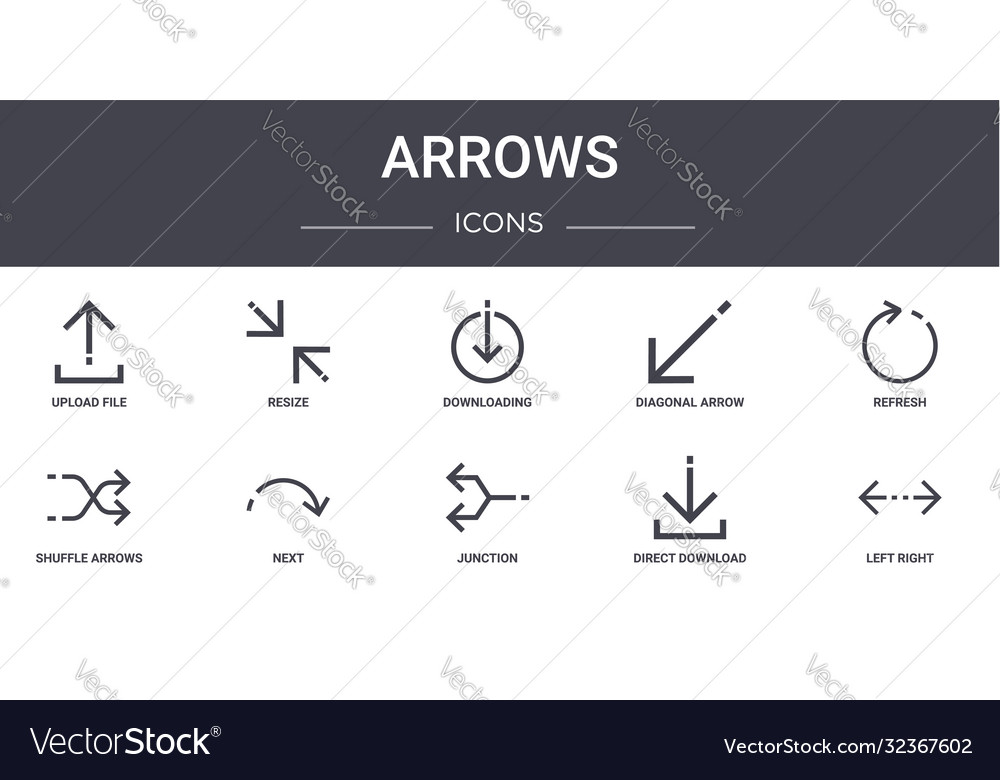 Arrows concept line icons set contains vector image Arrows concept line icons set contains