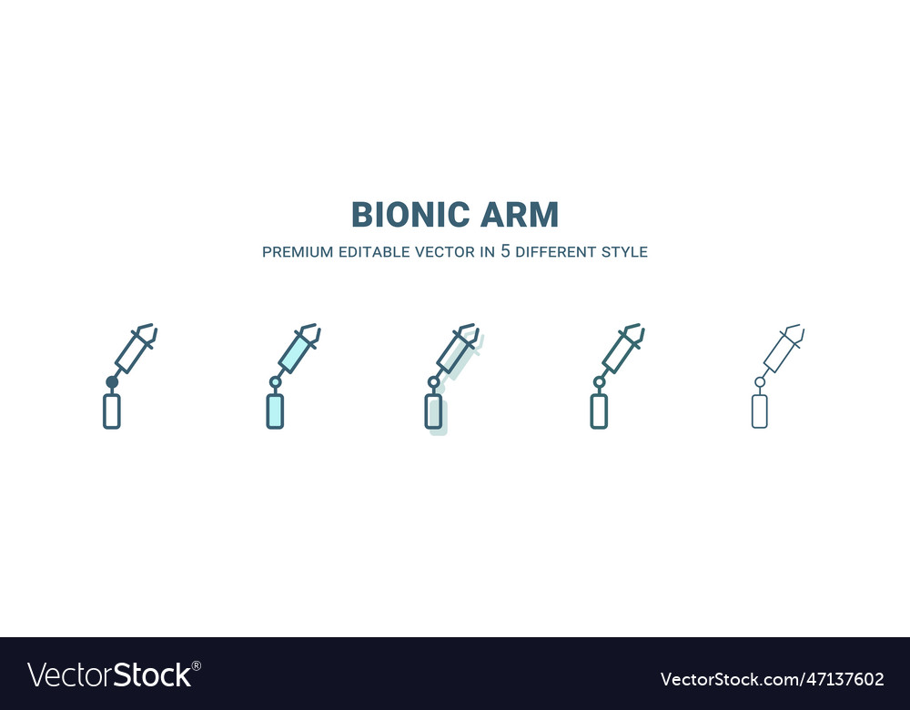 Bionic arm icon in 5 different style outline vector image Bionic arm icon in 5 different style outline