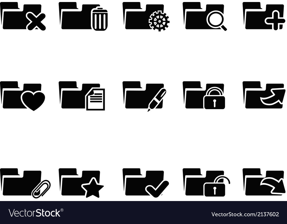 Black file folder icons set