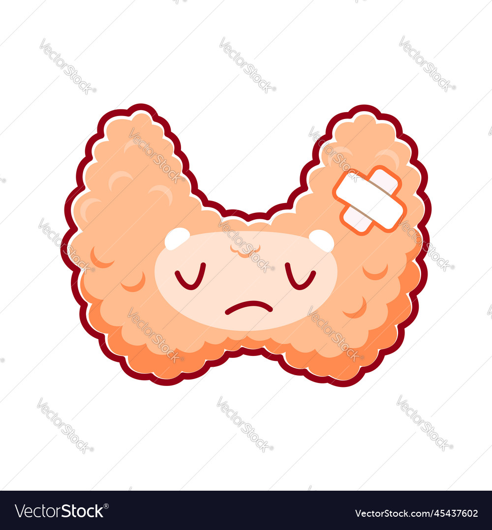 Cartoon sick or inured thyroid organ character Vector Image