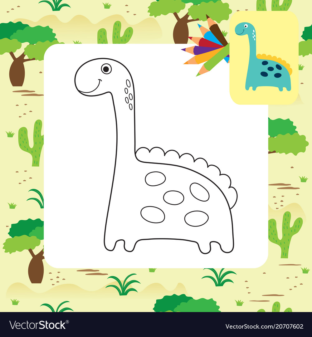 Cute cartoon dino coloring page vector image Cute cartoon dino coloring page