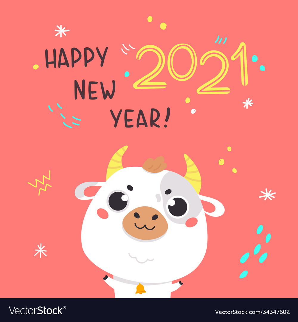 Cute cartoon ox with lettering Royalty Free Vector Image