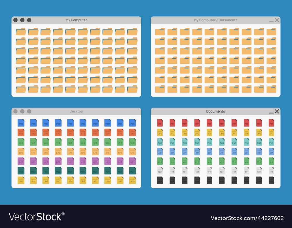 Desktop interface window with folder and file vector image Desktop interface window with folder and file