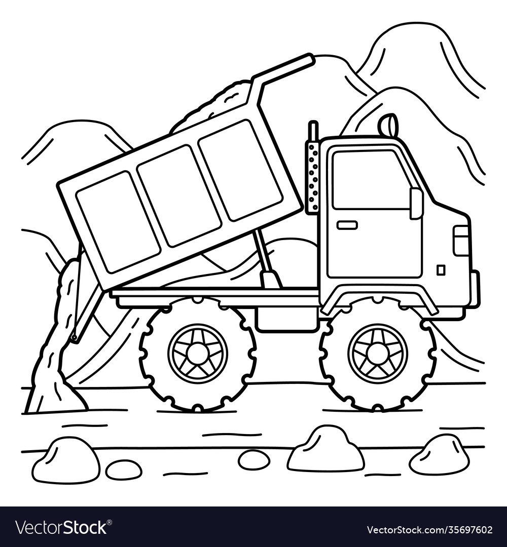 Dump Truck Coloring Page Royalty Free Vector Image