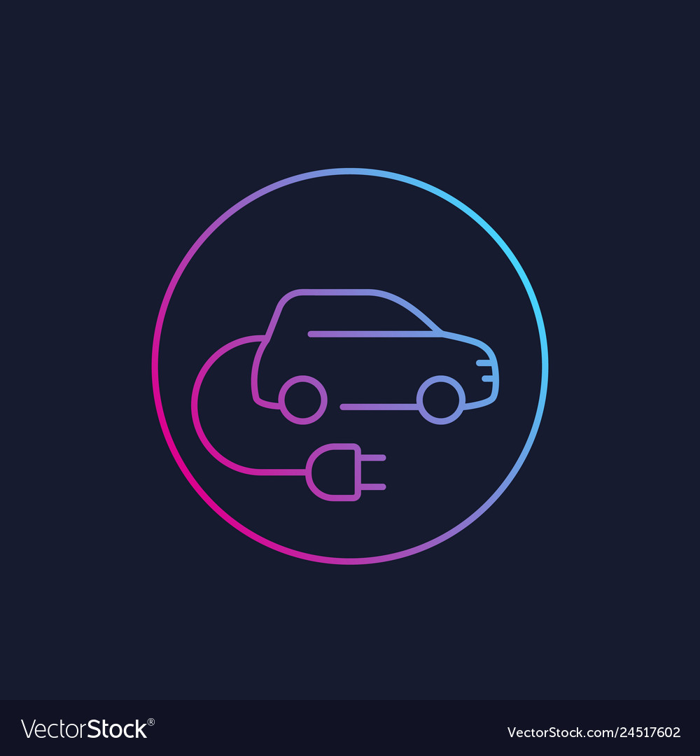 Electric car with plug ev linear style icon Vector Image