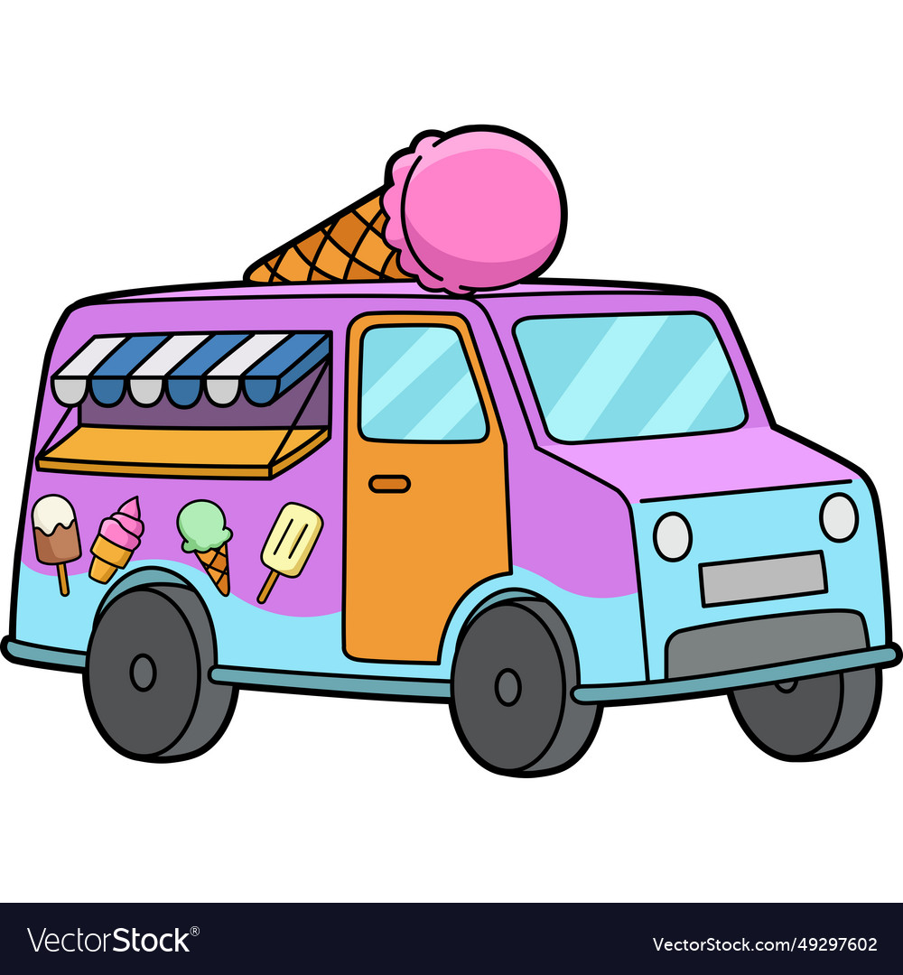 Ice cream truck cartoon colored clipart Royalty Free Vector