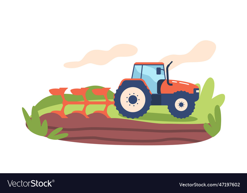 Large tractor efficiently plows vast fields vector image Large tractor efficiently plows vast fields