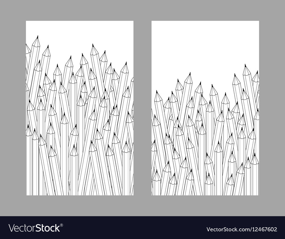 Pencils in outlines isolated objects flyers set