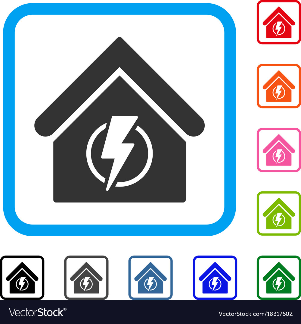 Power supply building framed icon