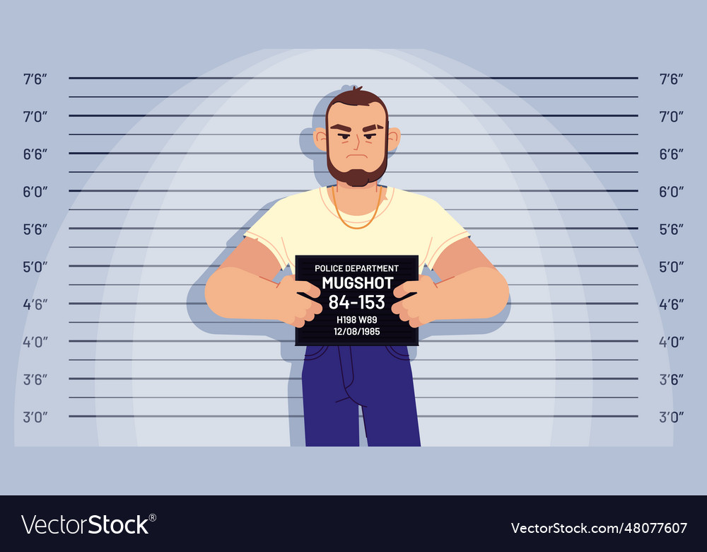 Cartoon arrested gangster mugshot arrested Vector Image