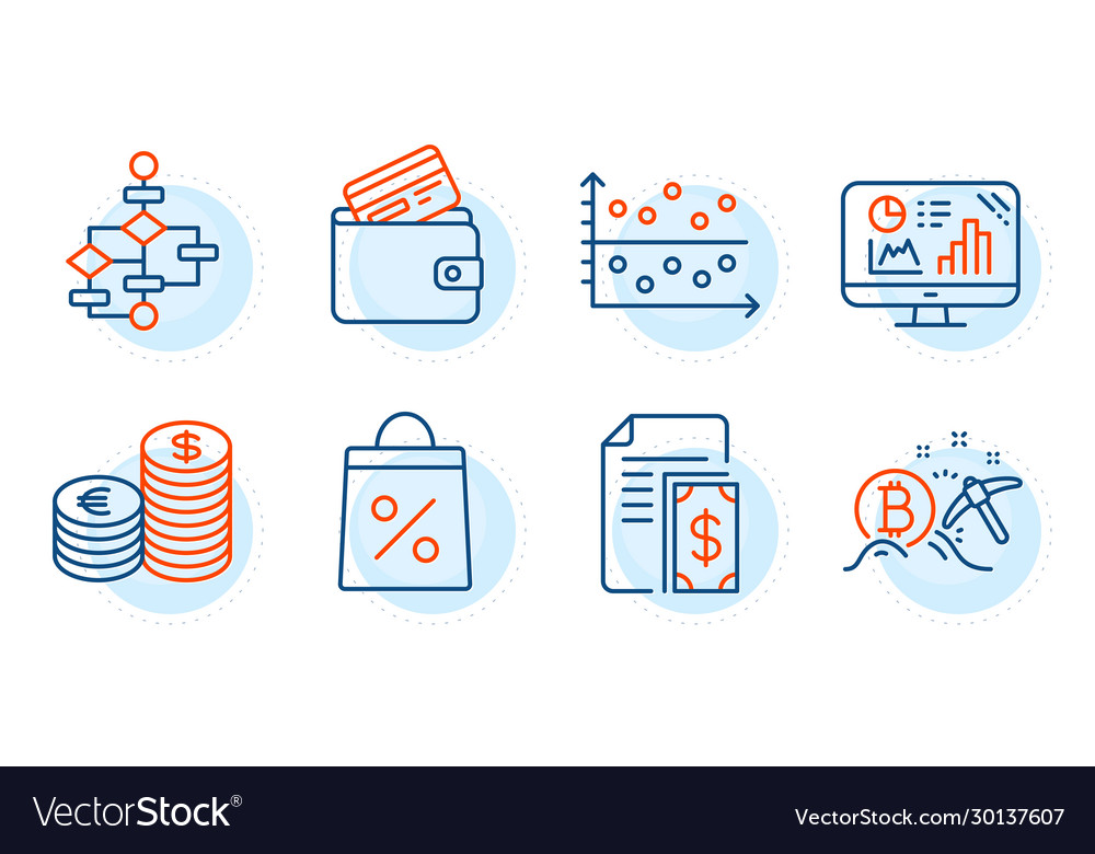 Debit card block diagram and dot plot icons set vector image Debit card block diagram and dot plot icons set
