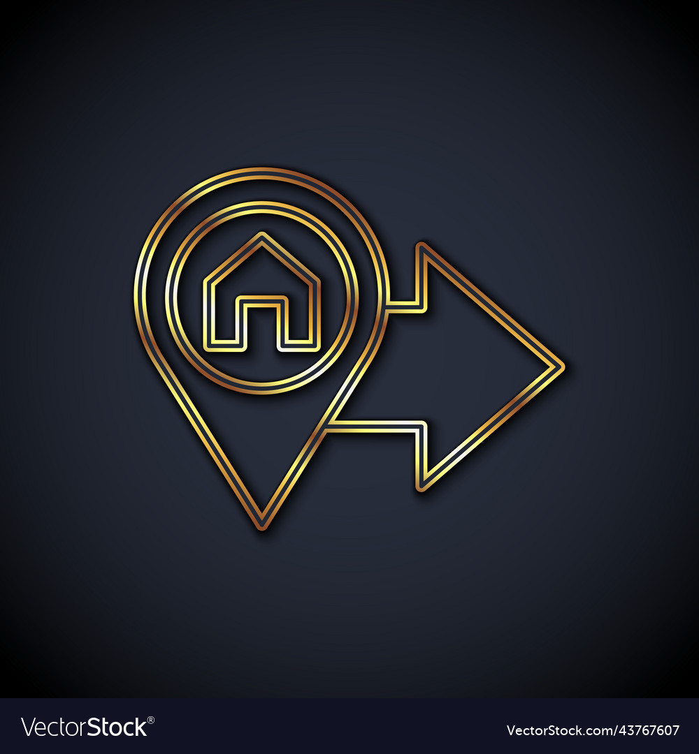 Gold line map pointer with house icon isolated vector image Gold line map pointer with house icon isolated