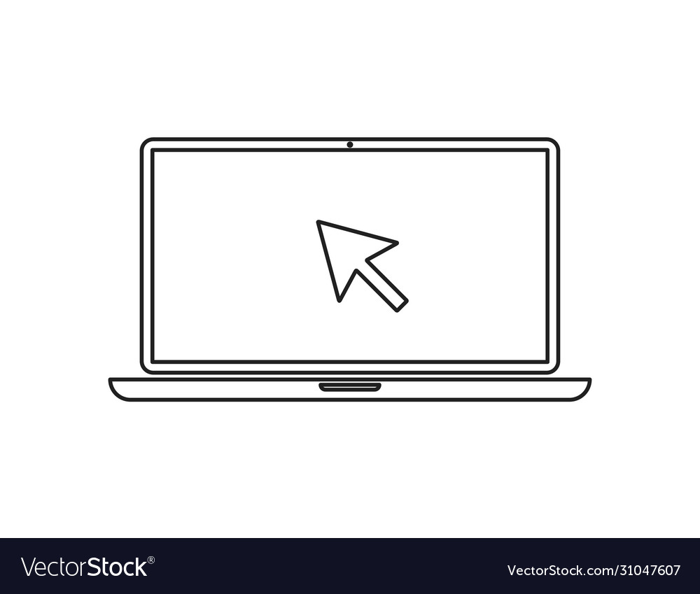 Laptop linear mit Zeiger im flachen Stil