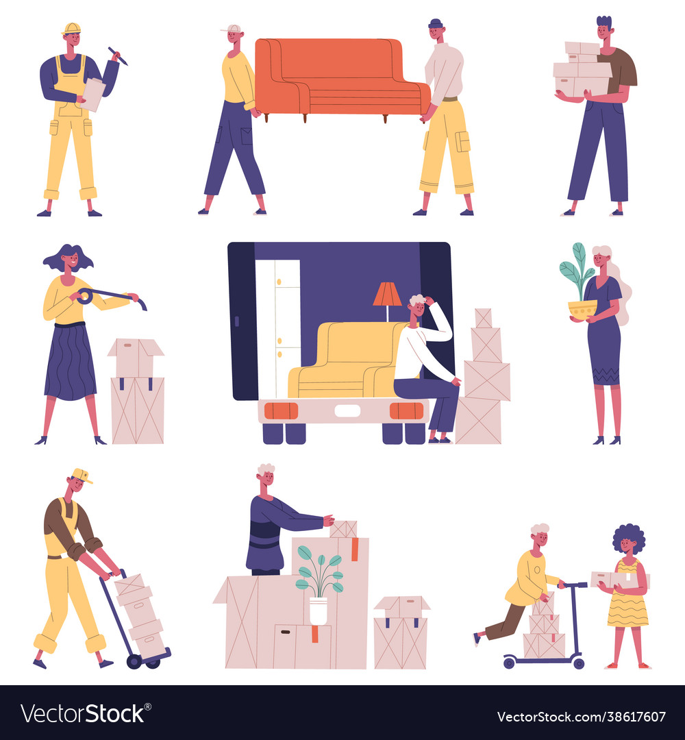 Moving relocation people relocation delivery Vector Image