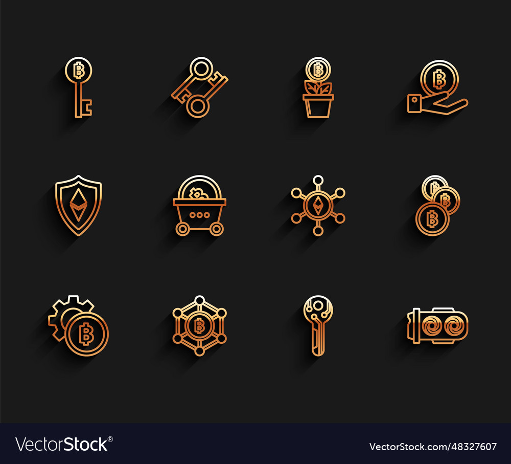 Set line cryptocurrency coin bitcoin blockchain vector image Set line cryptocurrency coin bitcoin blockchain