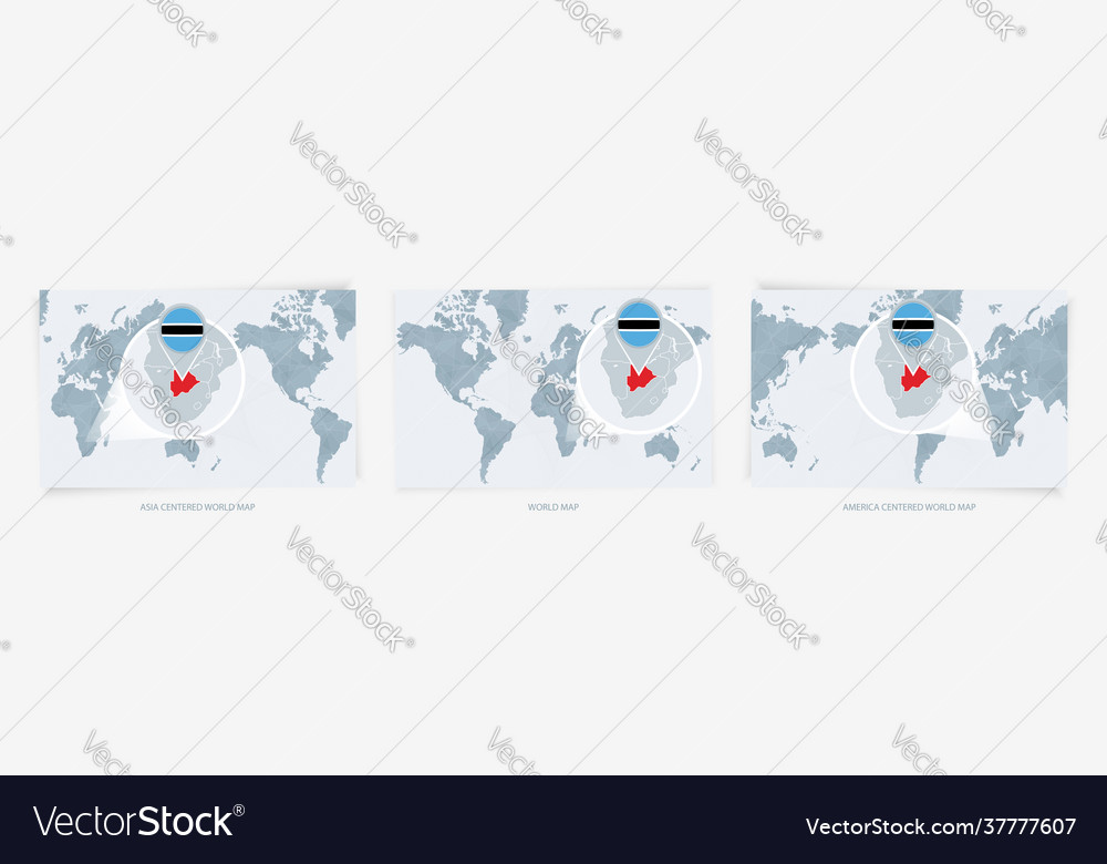Three versions world map with enlarged