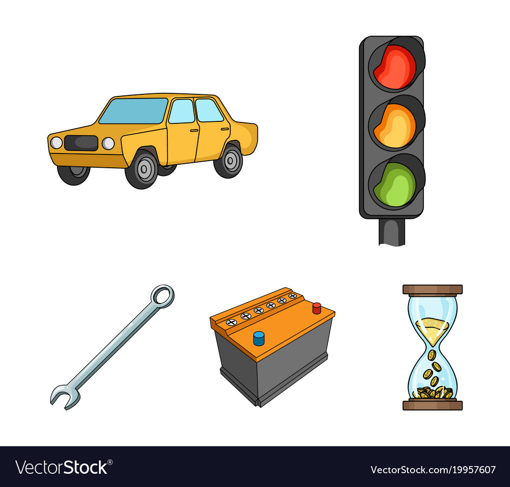 Traffic Light Old Car Battery Wrench Set Vector Image