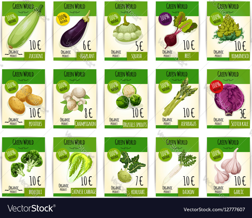 Vegetables price cards or tags set Royalty Free Vector Image