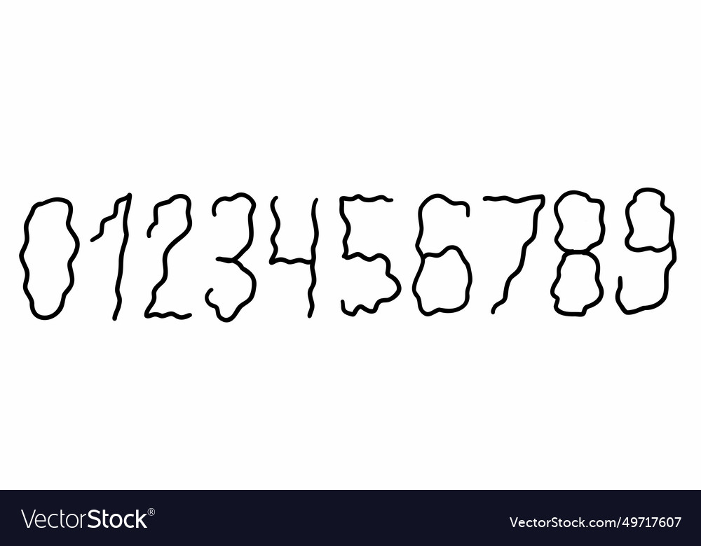 Wavy curly black digits numbers font from 0 to 9 vector image Wavy curly black digits numbers font from 0 to 9