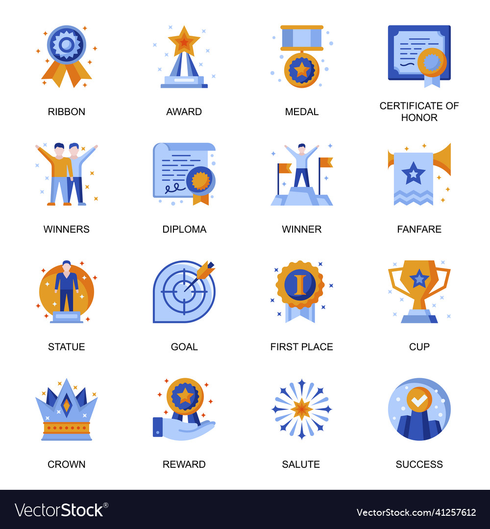 Business success icons set in flat style award Vector Image