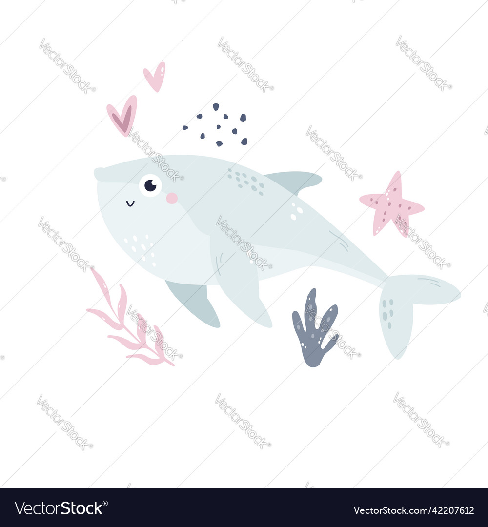 Hand drawn childish with blue whale Royalty Free Vector